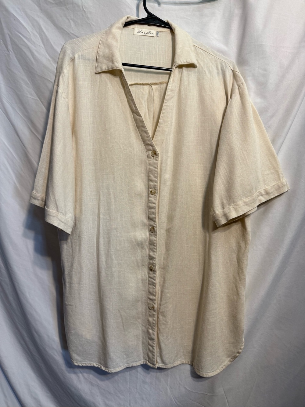 Casual Cream Short-Sleeve Button Front Blouse
